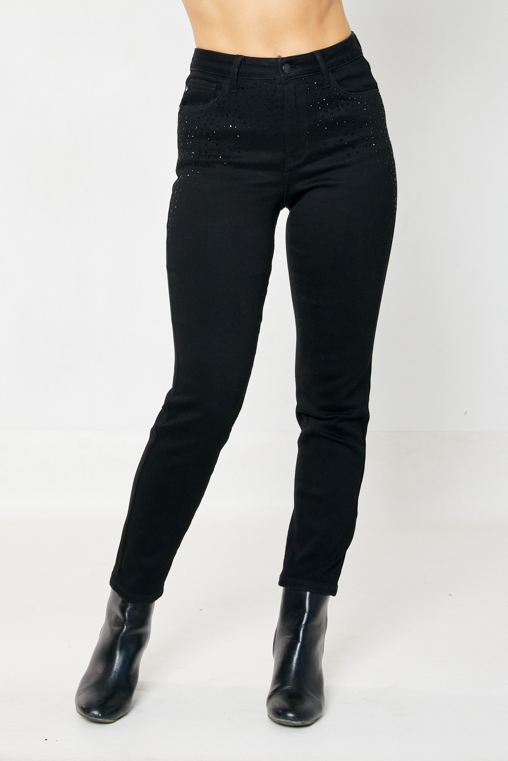 Judy Blue Reese Rhinestone Slim Fit Jeans in Black 24W Womens