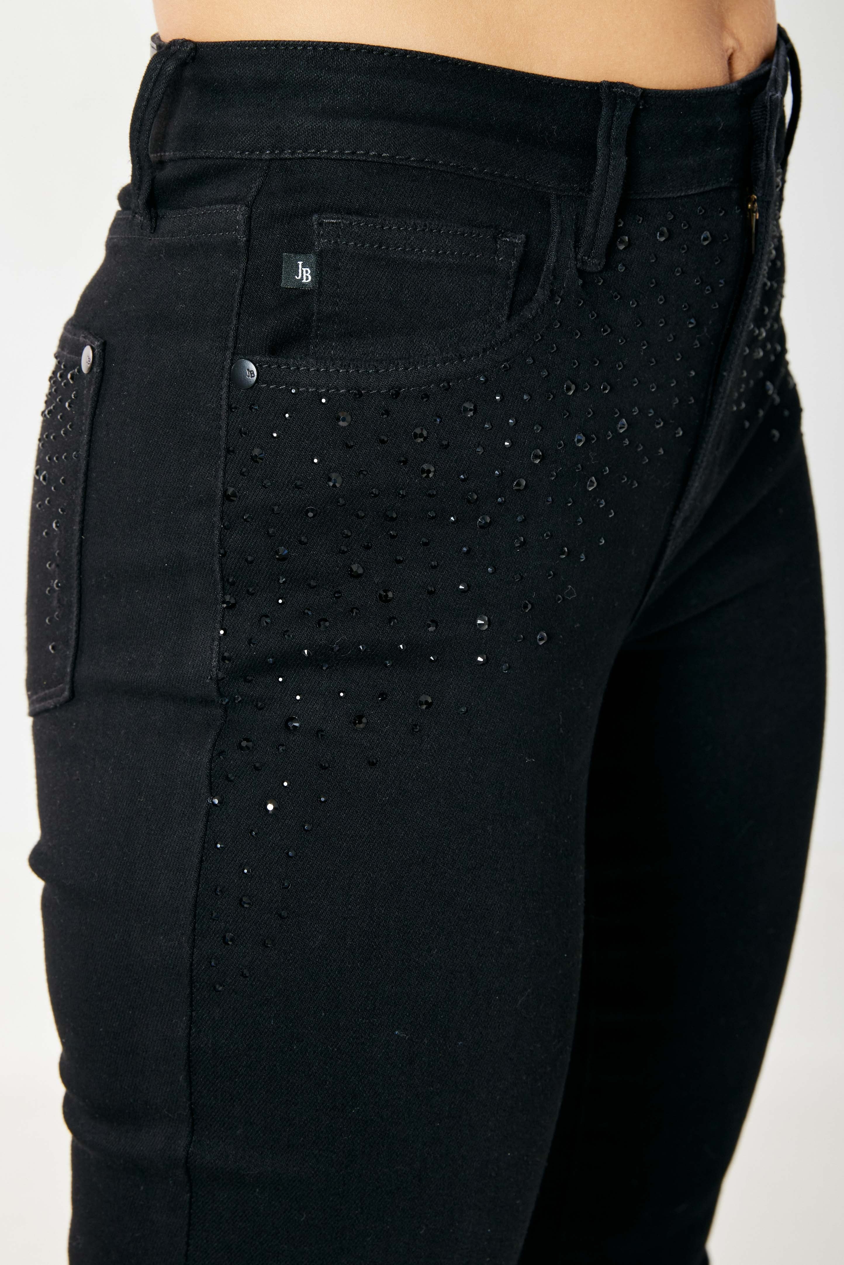 Judy Blue Reese Rhinestone Slim Fit Jeans in Black Womens