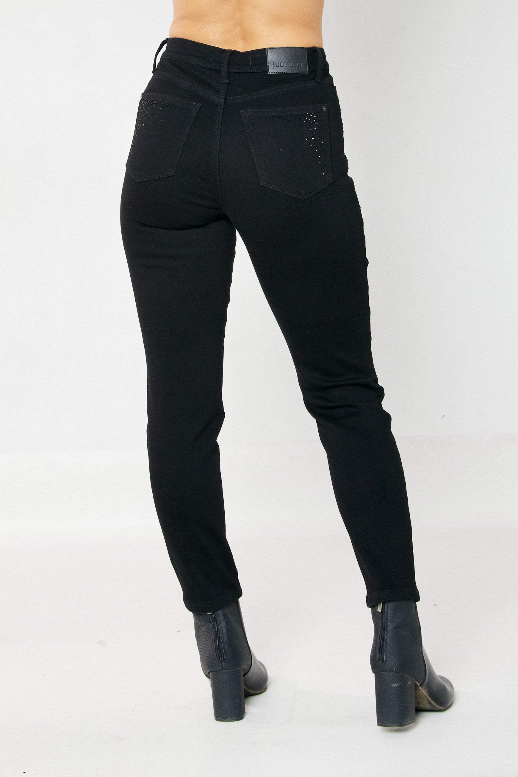 Judy Blue Reese Rhinestone Slim Fit Jeans in Black Womens