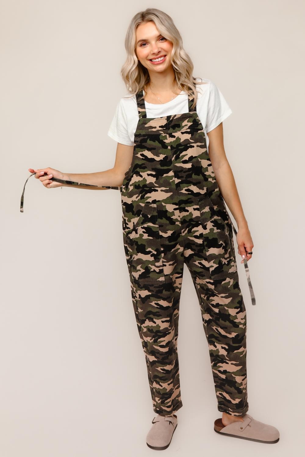 Haptics Comfy Camouflage Print Overalls Jumpsuits