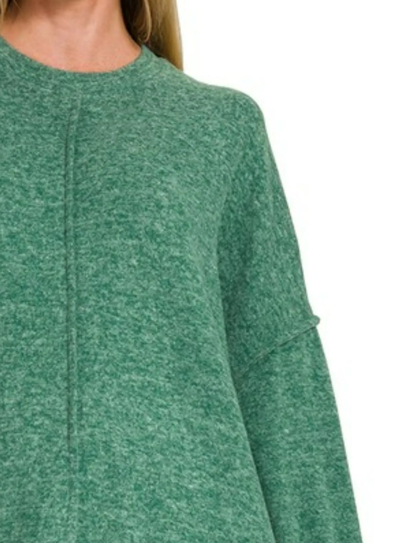 Zenana Dark Green Brushed Melange Hacci Oversized Sweater
