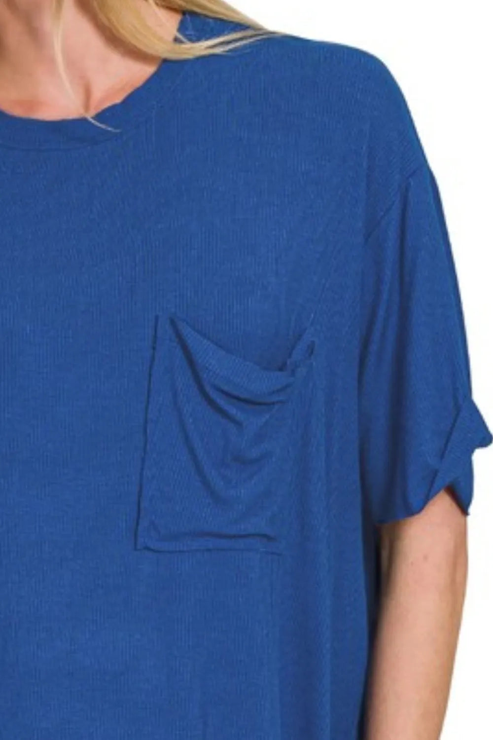 Zenana Light Navy Oversized Ribbed Round Neck Short Sleeve Tee