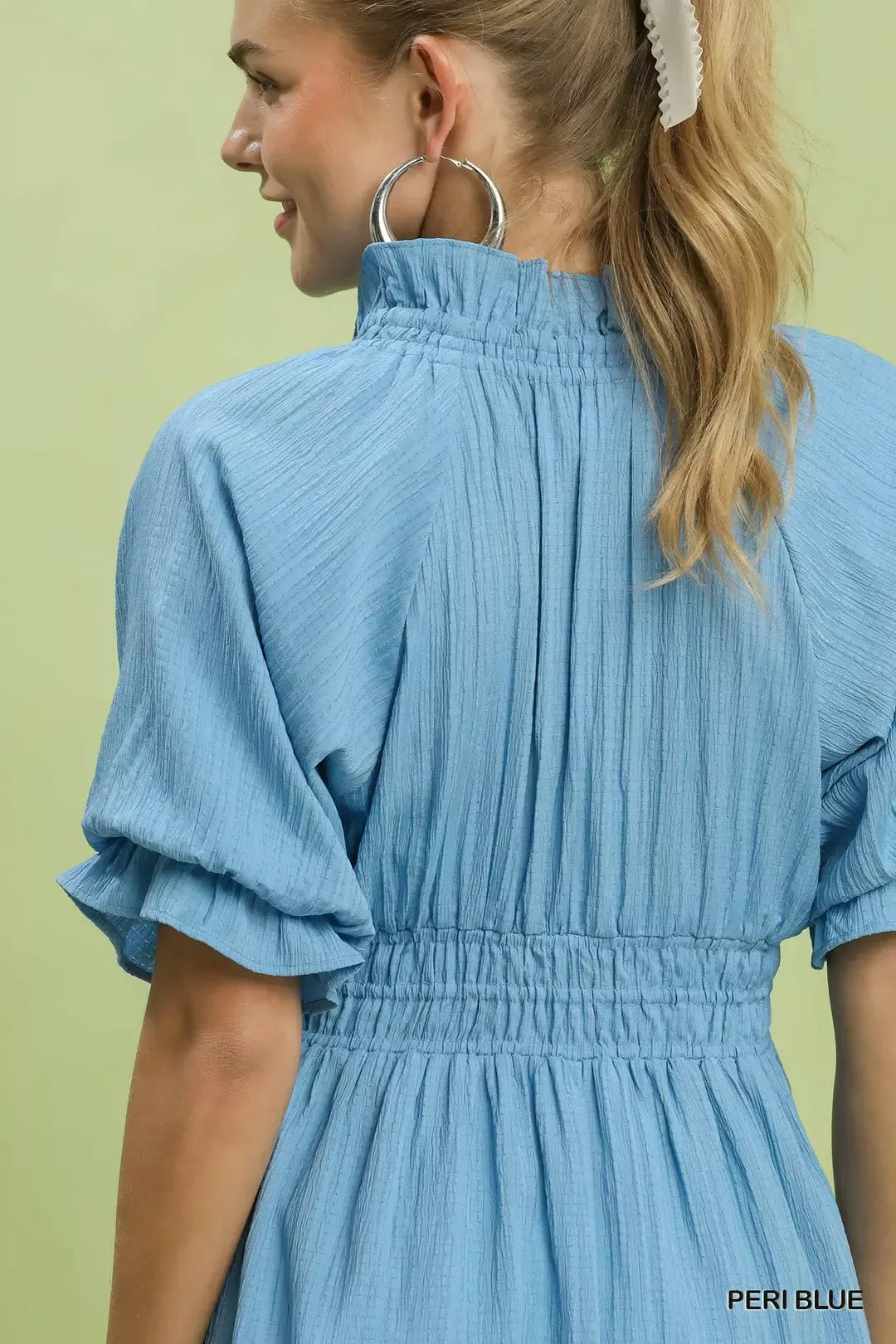 Umgee Peri Blue Ruffle V-Neck Midi Dress