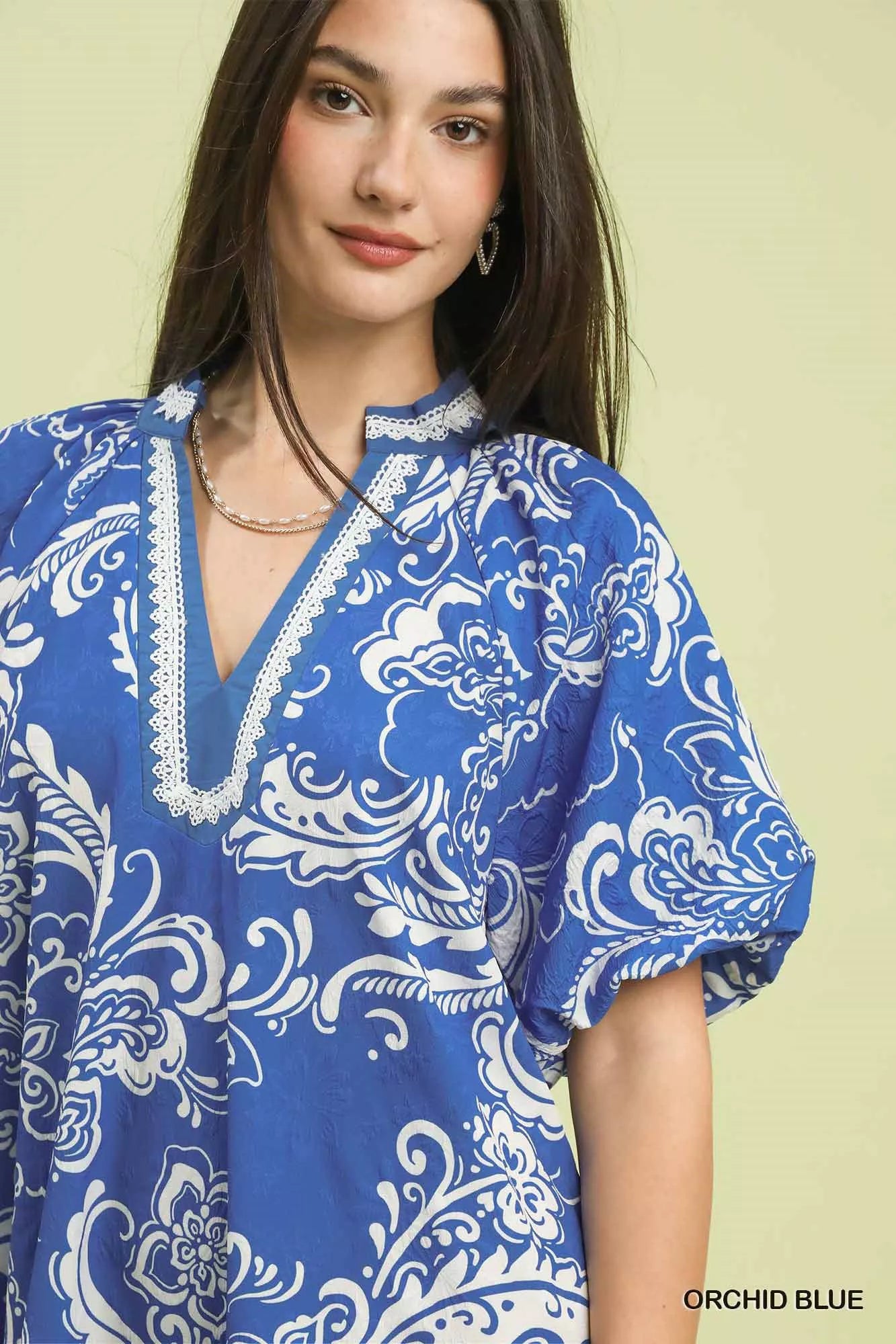 Umgee Orchid Blue Jacquard Two Tone Mini Dress