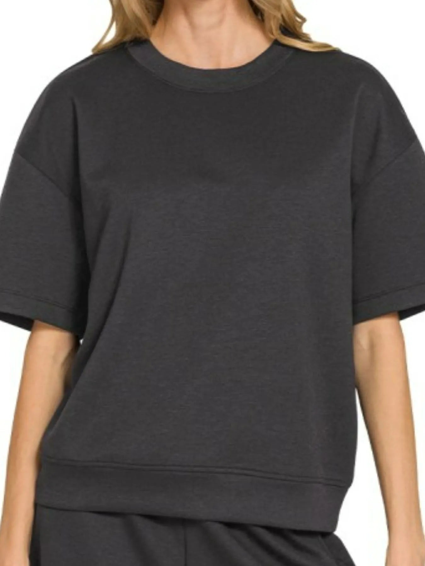 Zenana Black Scuba Short Sleeve Top & Shorts Set