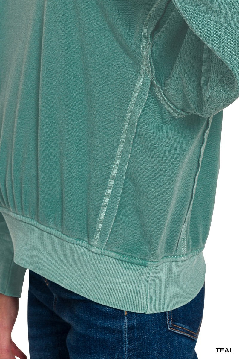 Zenana Ash Black Soft Fleece Pigment Dye Pullover