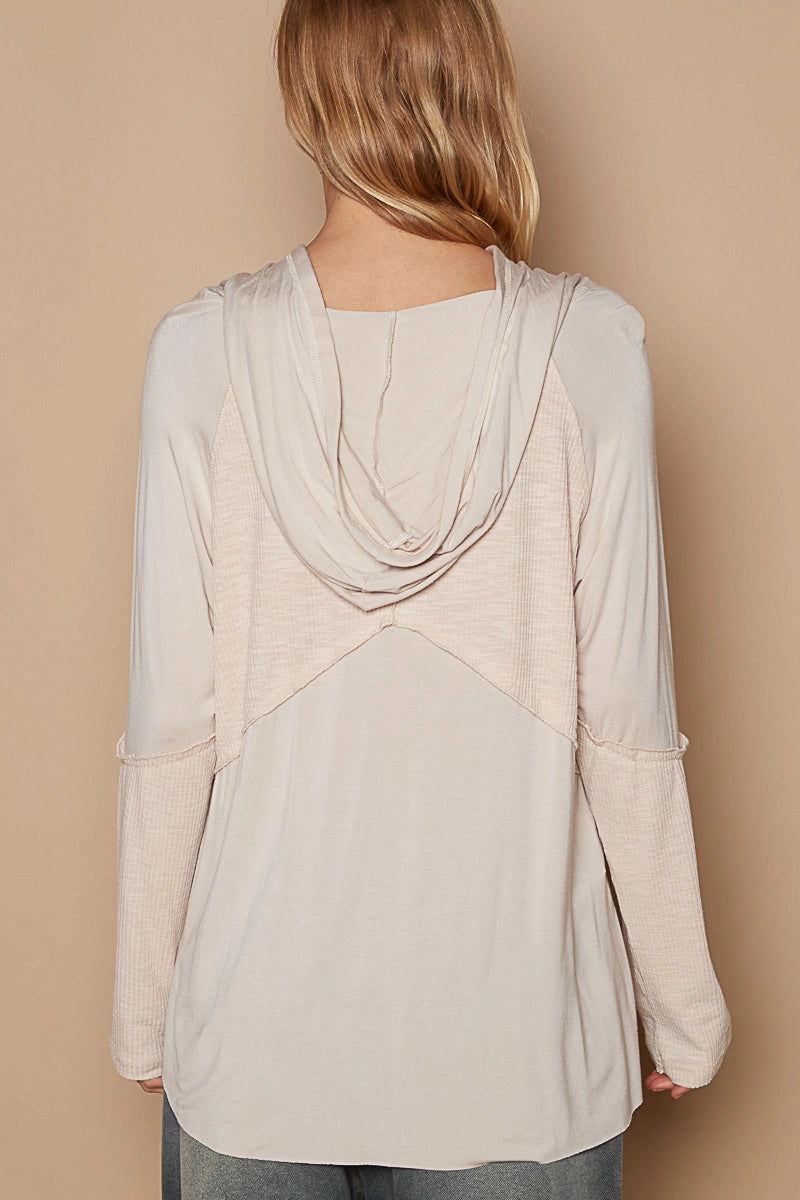 POL Rosewood Oversized Hooded Henley Long Sleeve Top Shirts & Tops