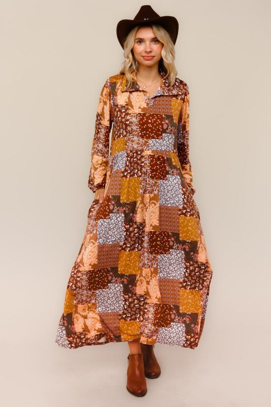 Haptics Sienna Fit & Flare Patchwork Midi Dress