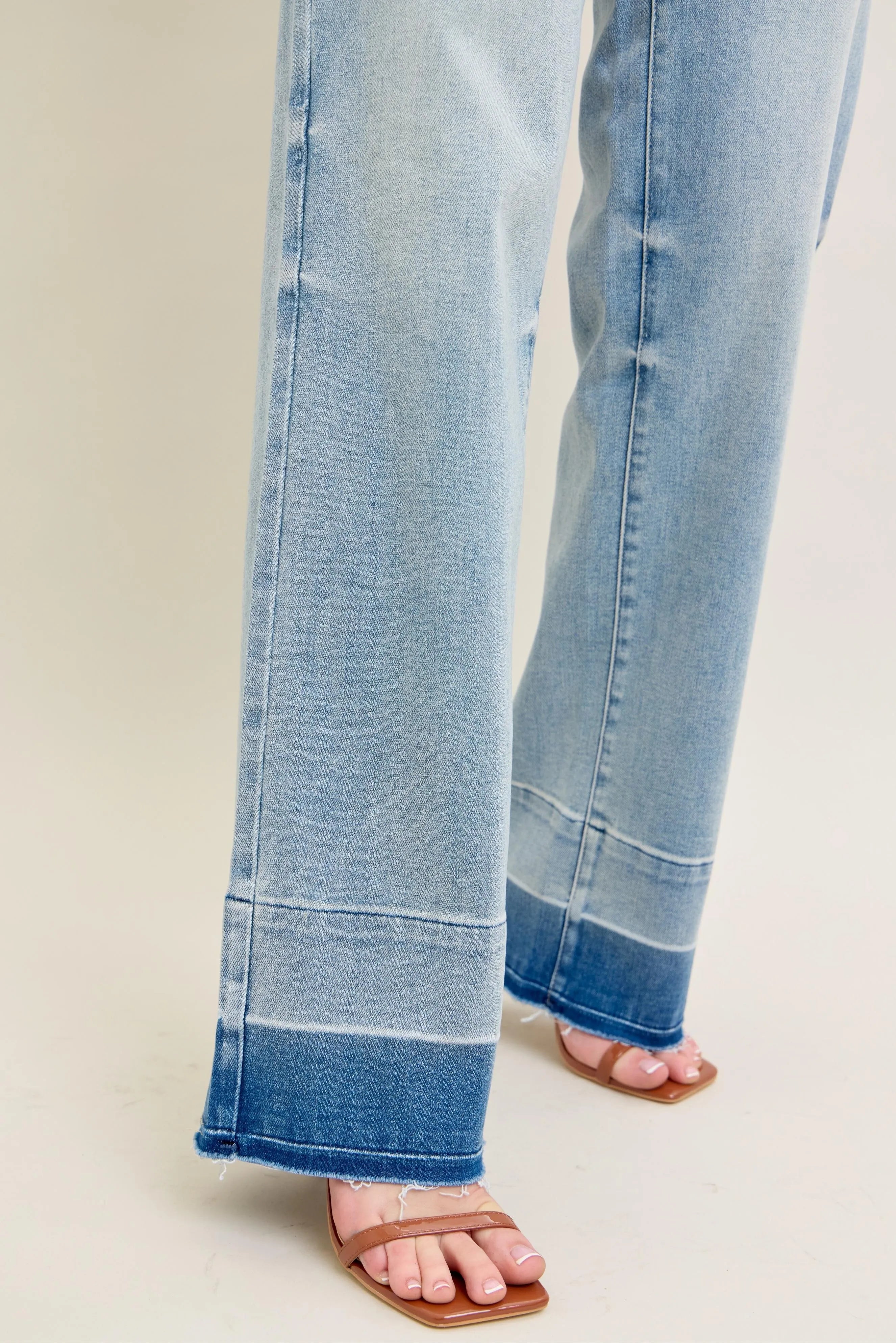 Judy Blue Light Washed Mid-rise Release Hem Wide Leg Jeans