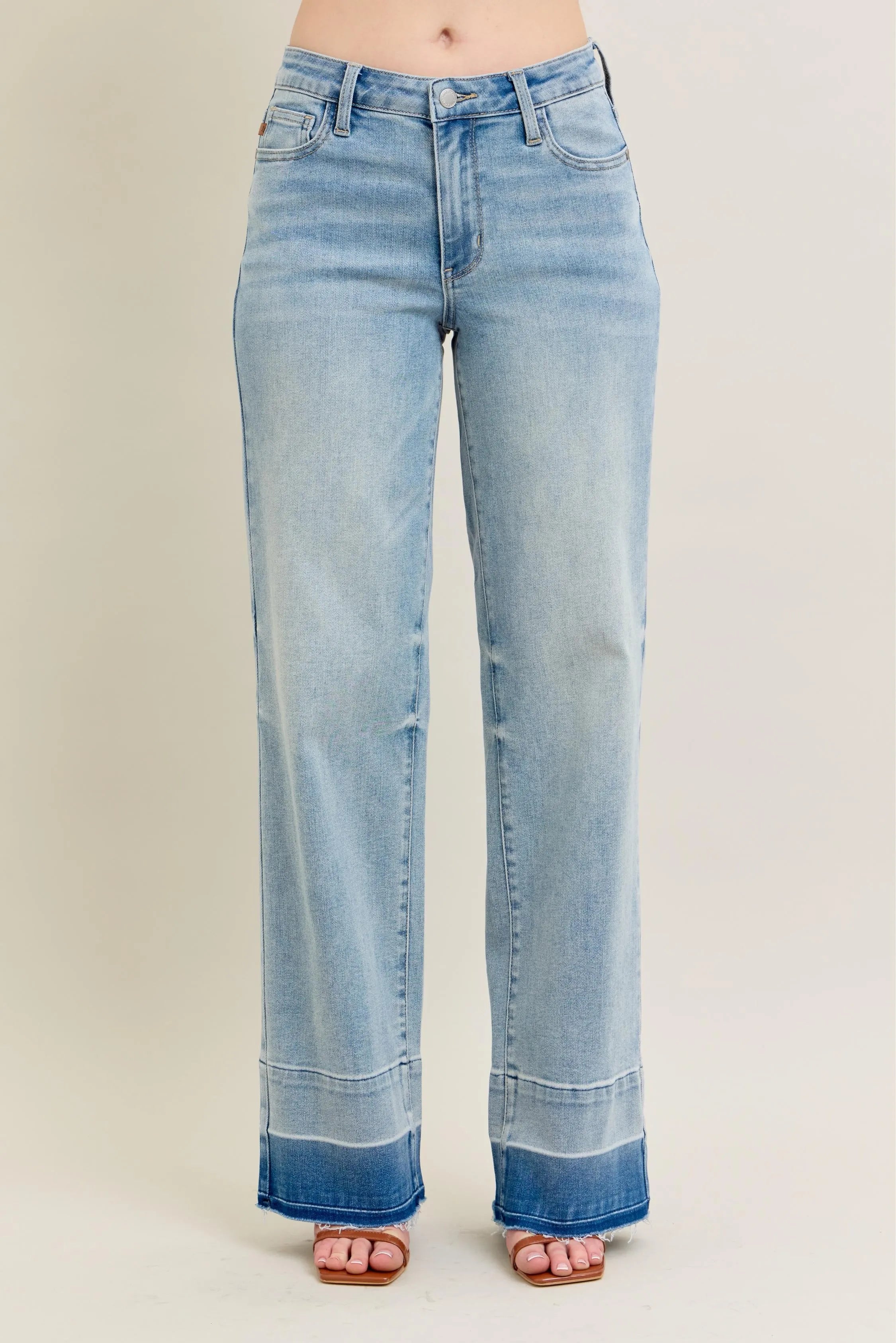 Judy Blue Light Washed Mid-rise Release Hem Wide Leg Jeans LT