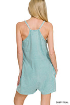 Zenana Deep Sky Acid Crinkle Washed Spaghetti Strap Romper