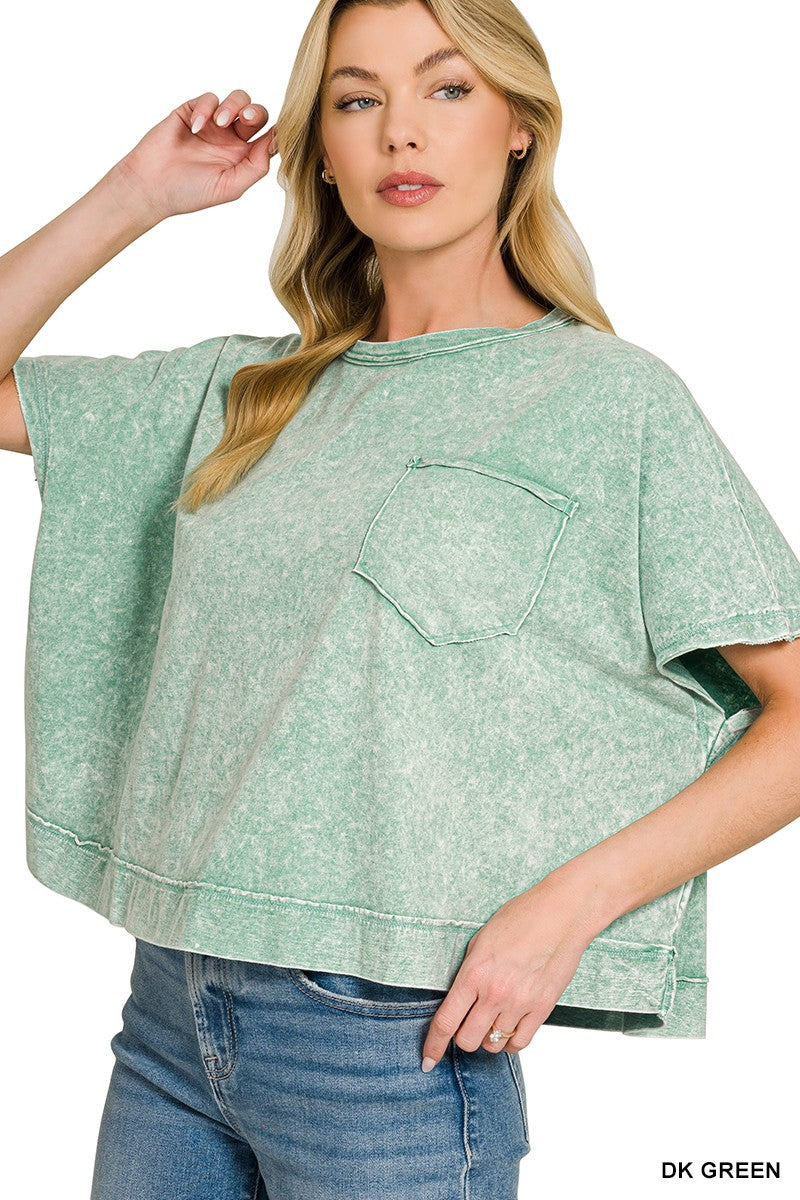 Zenana Dark Green Halo Washed Oversized Top