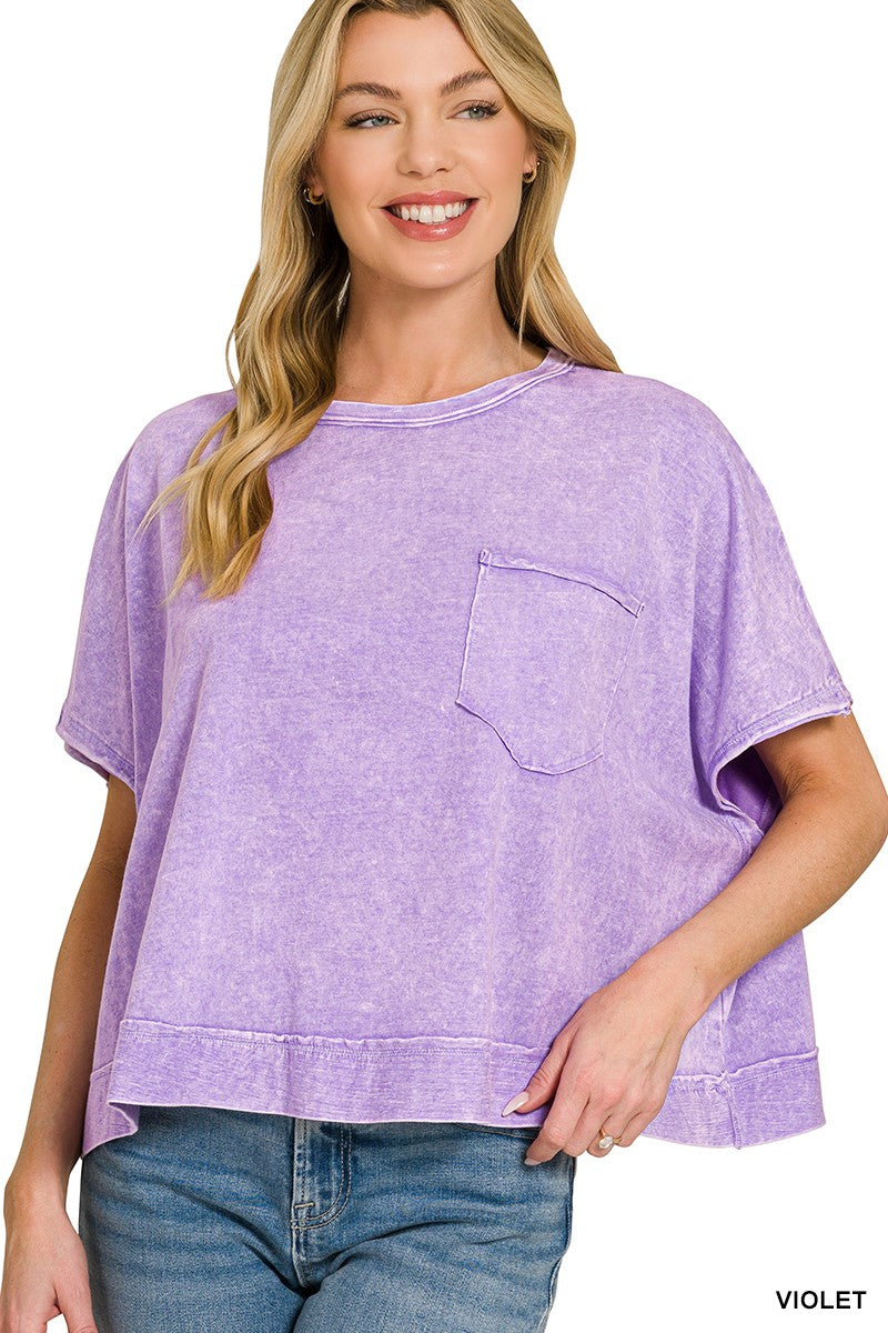 Zenana Violet Halo Washed Oversized Top VIOLET