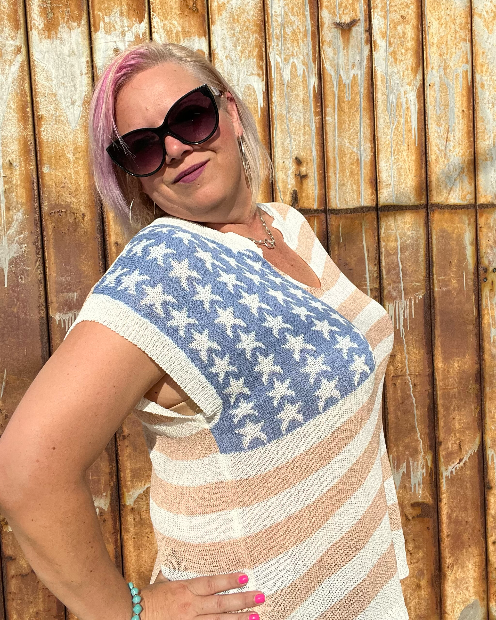 BiBi Old Glory Sleeveless Sweater Tops