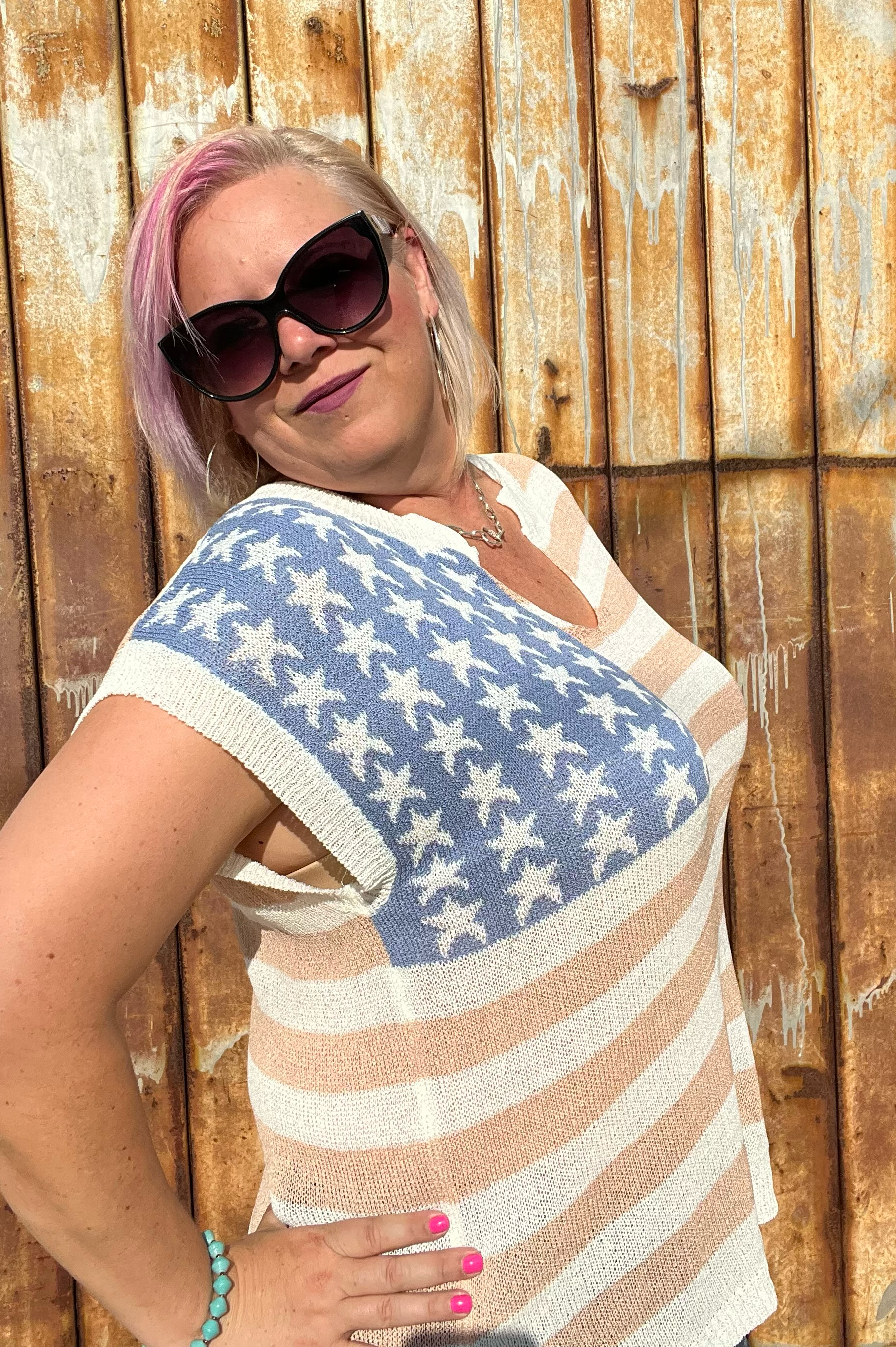 BiBi Old Glory Sleeveless Sweater Tops