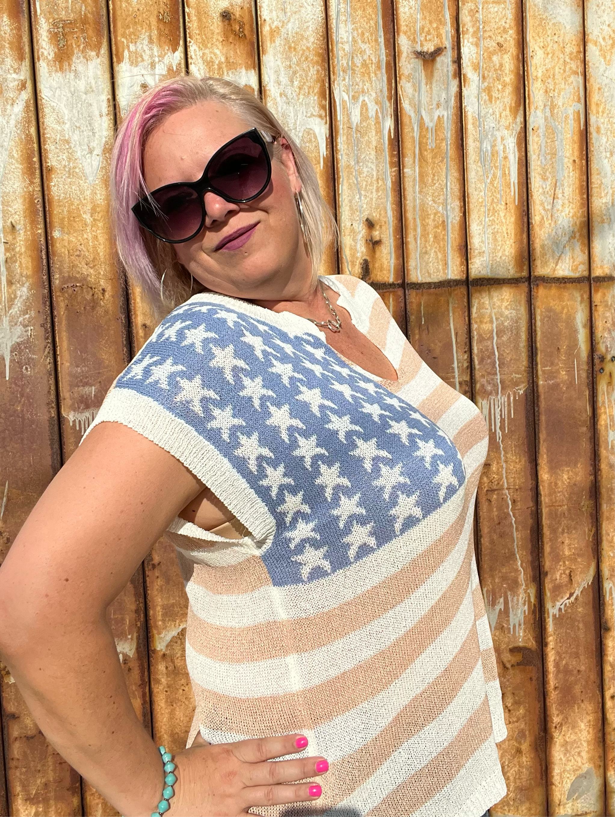 BiBi Old Glory Sleeveless Sweater Tops