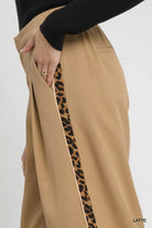 Umgee Late Front Pleated Wide-Leg Trousers with Leopard Contrast Trim