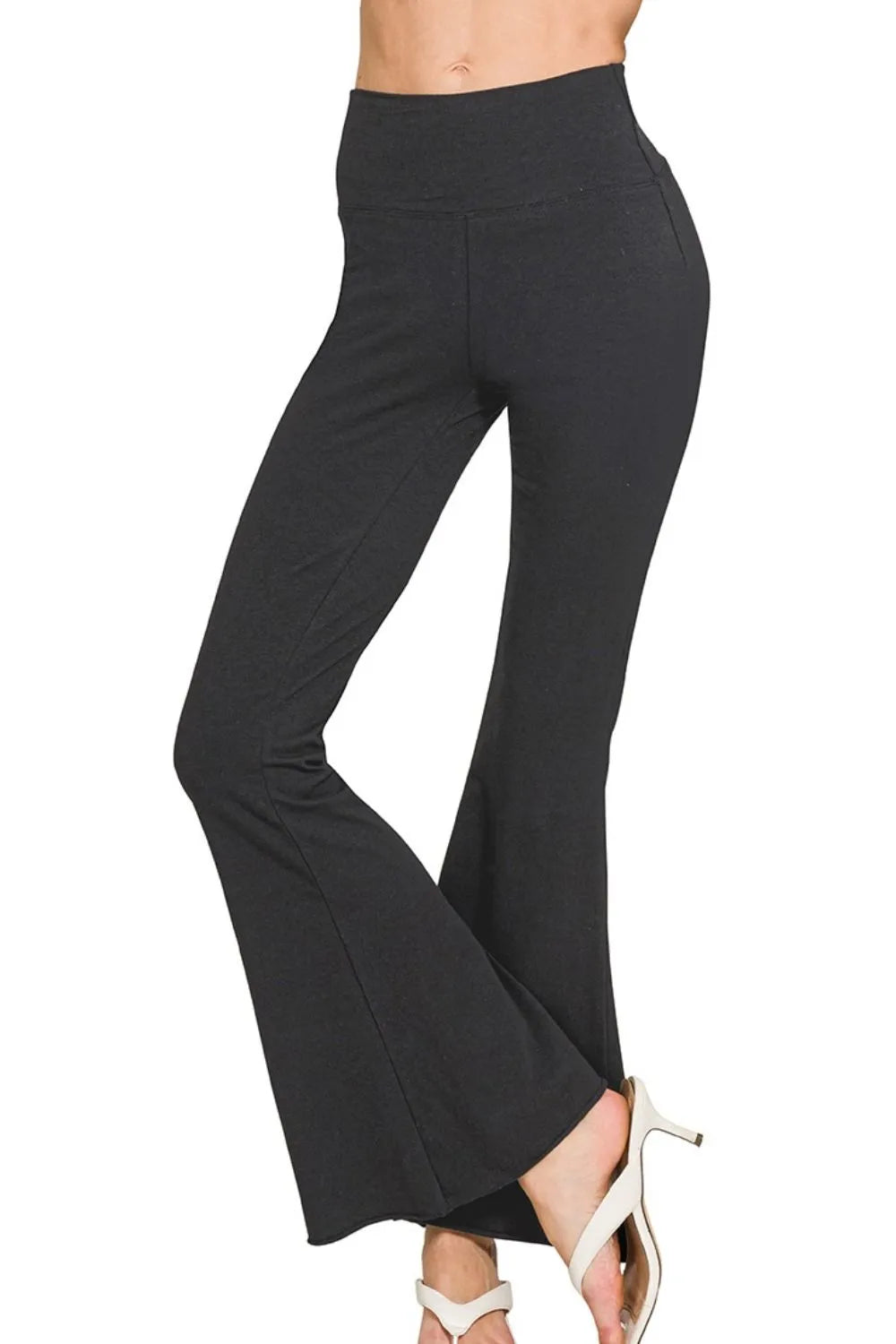 Zenana Black Raw Edge Hem Flare Yoga Pants