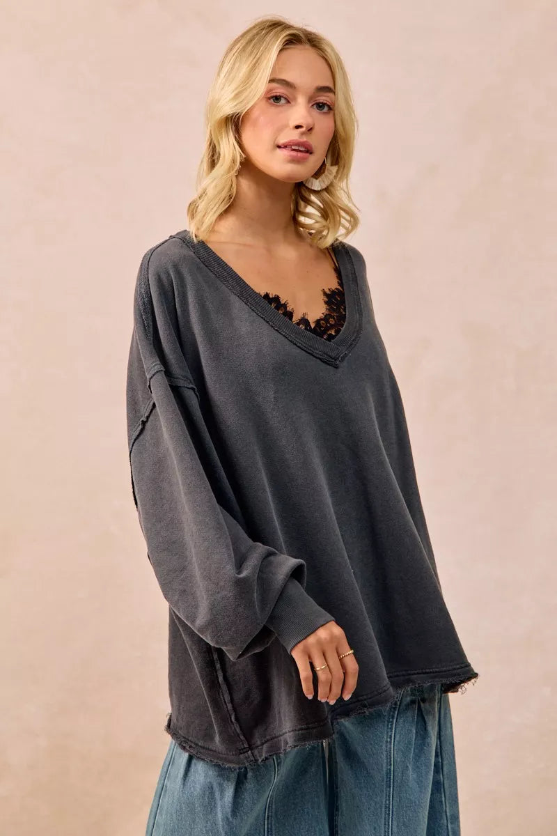 BiBi Mineral Washed French Terry Oversized Sweatshirt – Ash