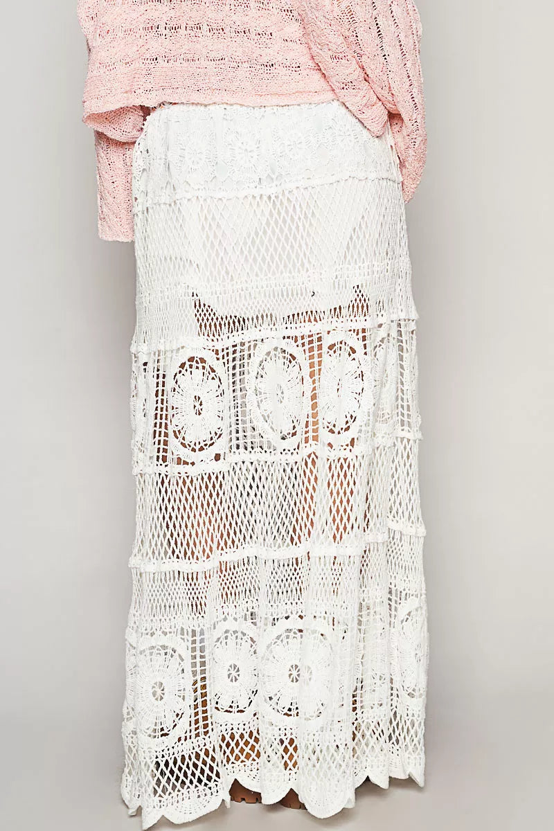 POL Crochet Floral Flared Skirt with Elastic Waist Band
