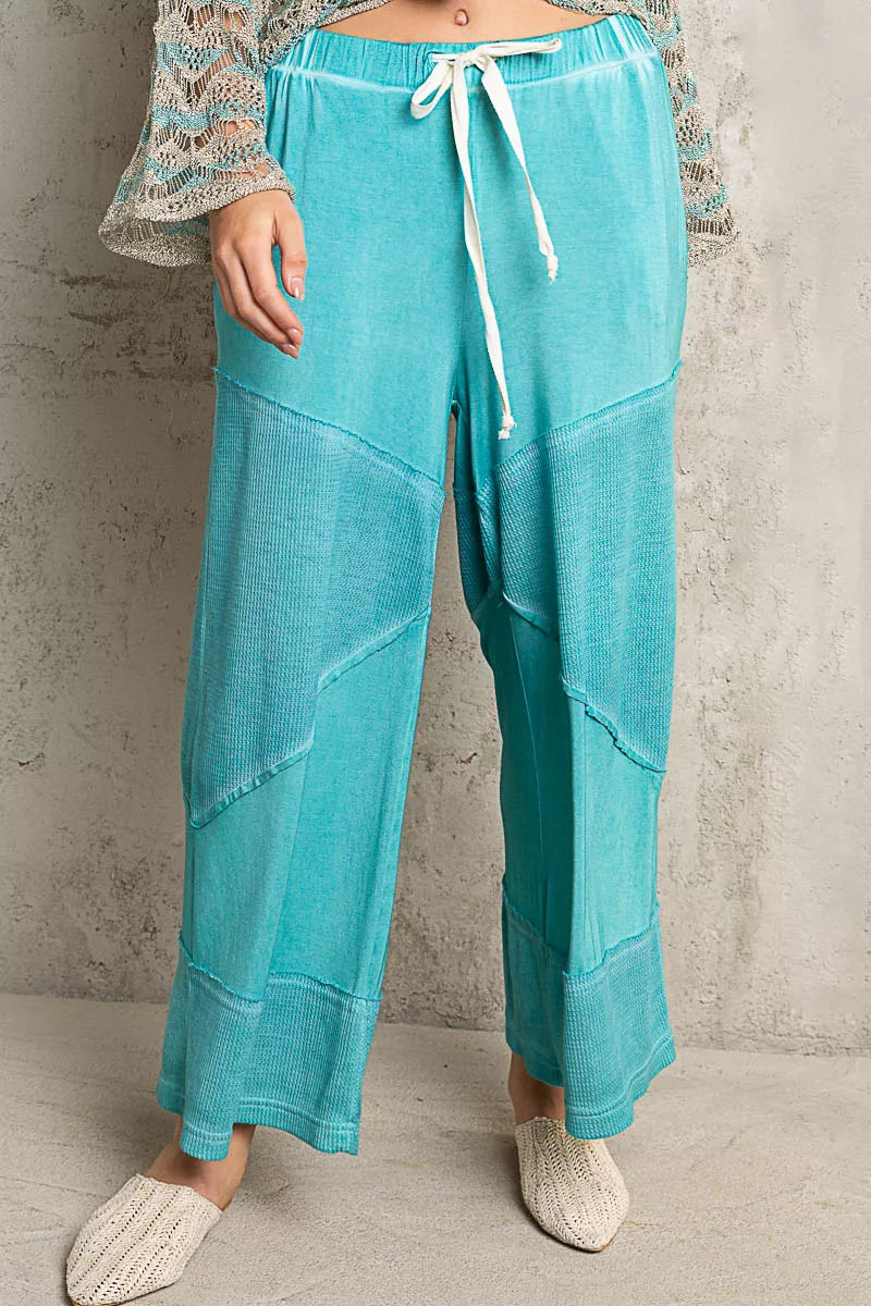 POL Aqua Green Elastic Waistband Wide Leg Pants with Drawstring