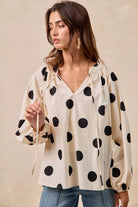 BiBi Polka Dot Exaggerated Balloon Sleeves Blouse