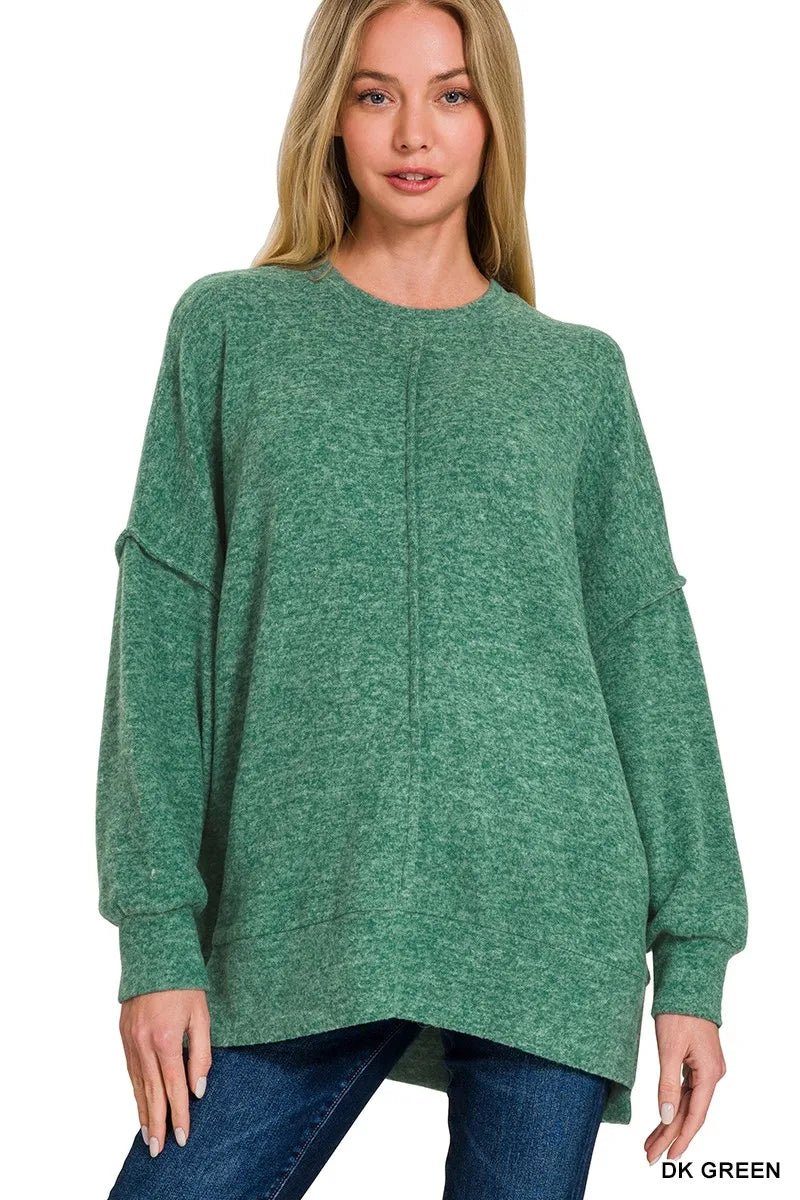 Zenana Dark Green Brushed Melange Hacci Oversized Sweater DK GREEN