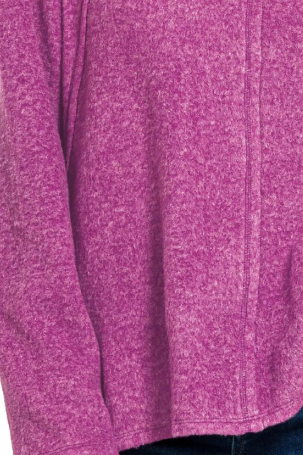 Zenana Light Plum Brushed Hacci Exposed Seam Hi Low Sweater