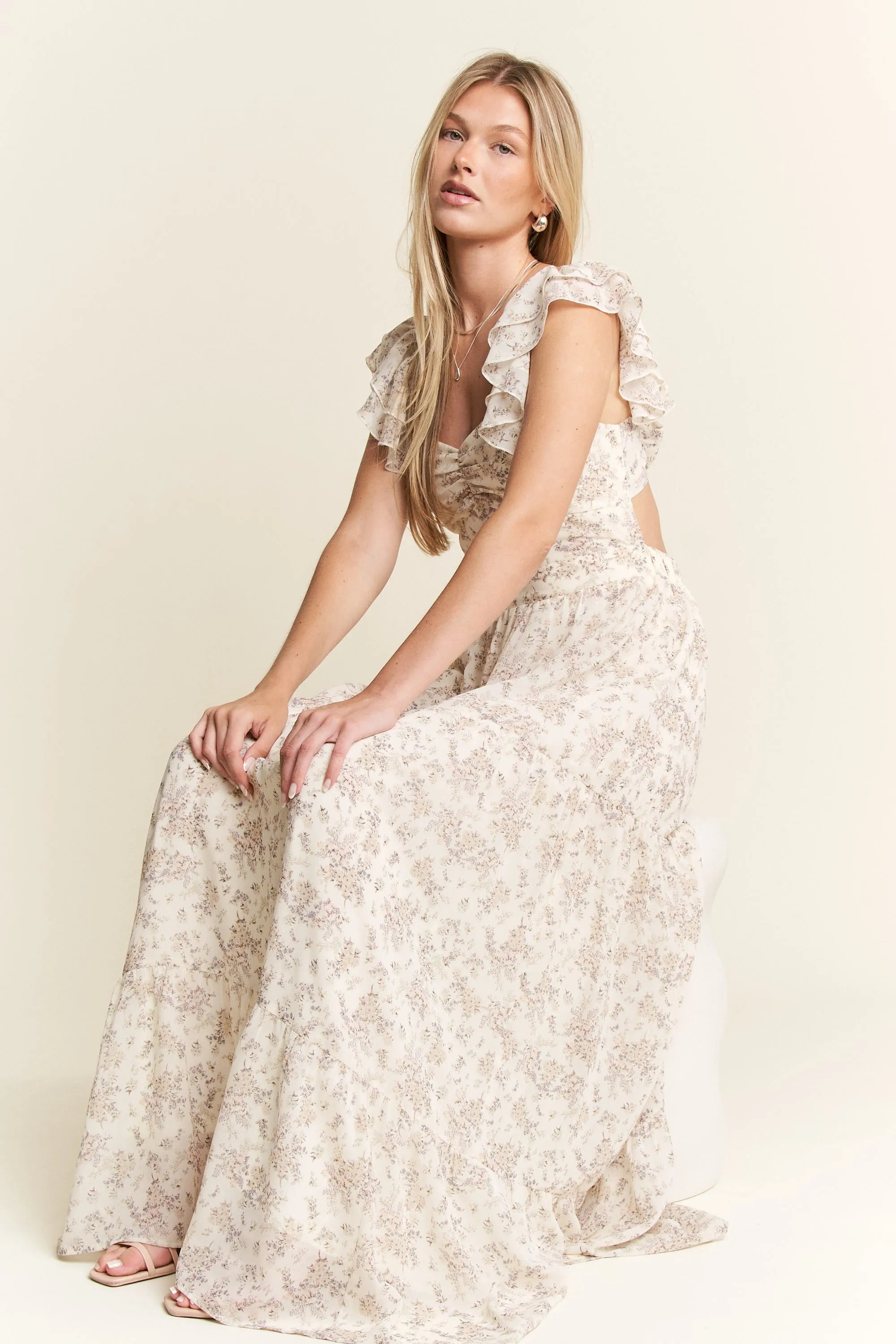 Jade By Jane Ruffle Sleeve Tiered Maxi Dress