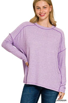 Zenana Lavender Melange Hacci Exposed Seam Hi-low Top