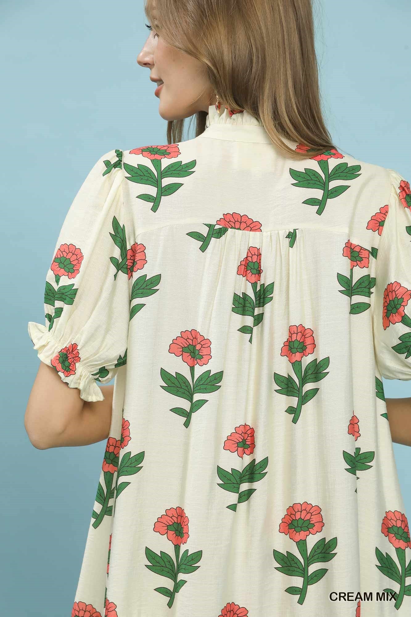 Umgee Cream Mix Floral Print Babydoll Dress