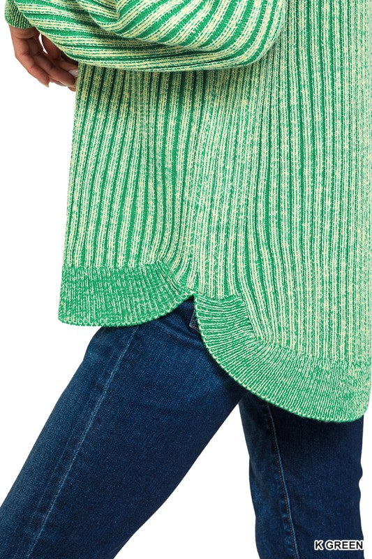 Zenana Black Curved Hem Two-Tone Ribbed Sweater