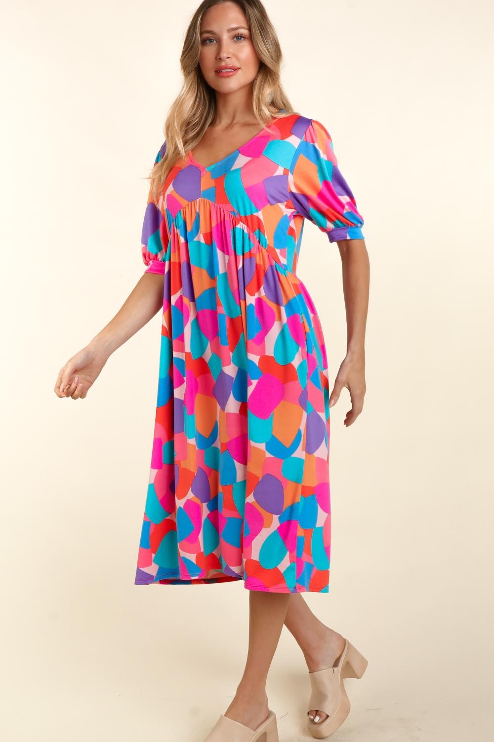 Haptics Geometric Multicolor Midi Dress With Pockets Dresses