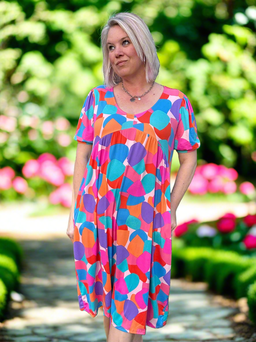 Haptics Geometric Multicolor Midi Dress With Pockets Dresses