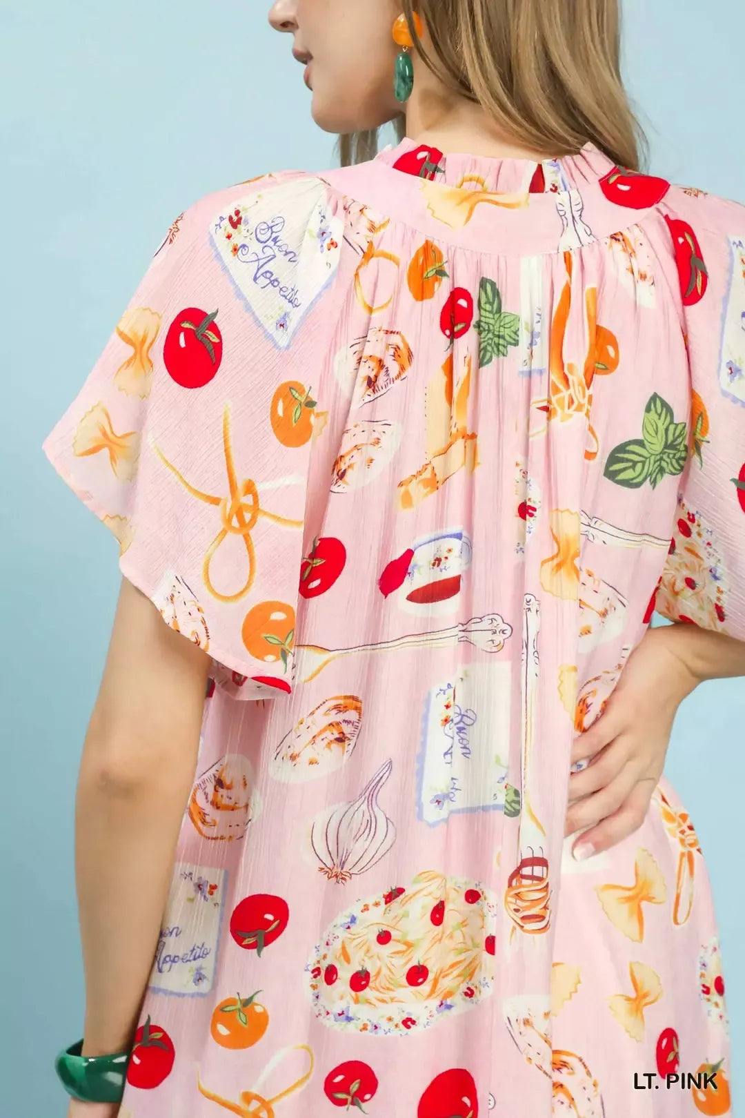 Umgee Light Pink Abstract Print Flutter Sleeve Midi Dress