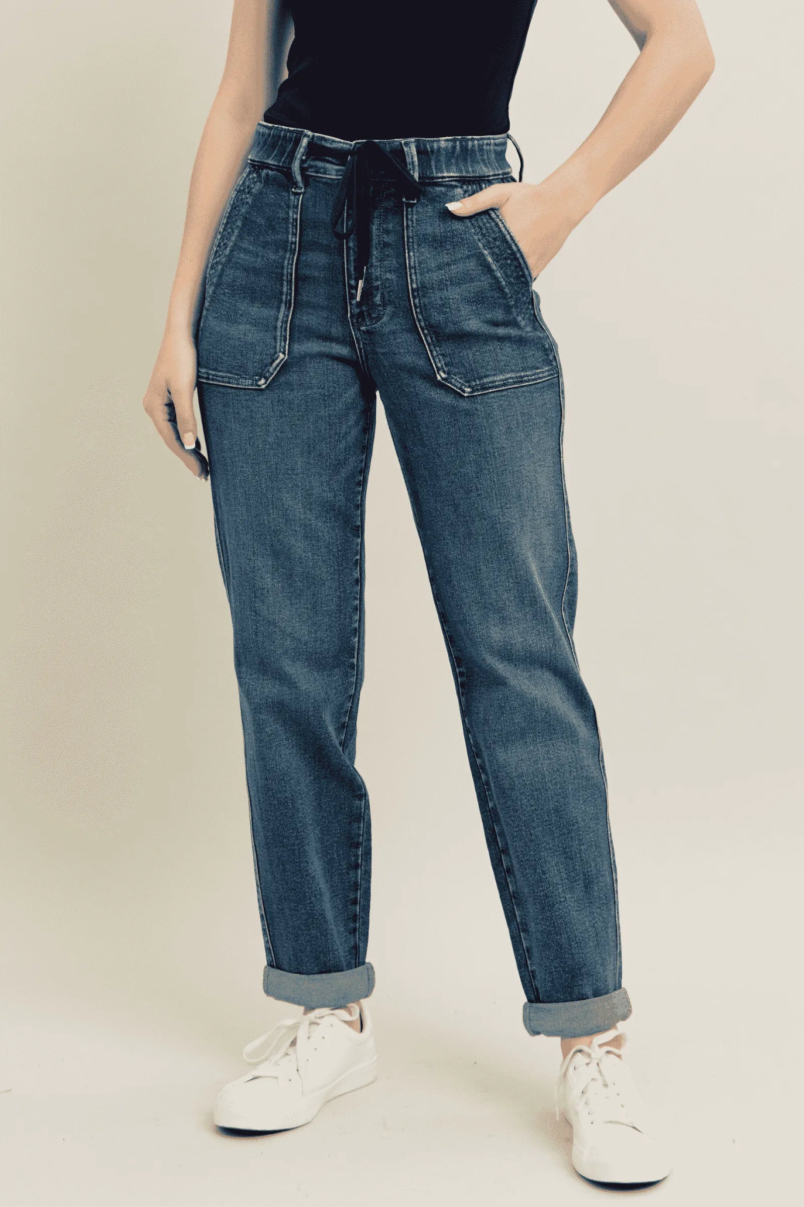 Judy Blue High Waisted Vintage Wash Joggers w/ Drawstring Dark