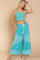 POL Aqua Green Elastic Waistband Wide Leg Pants with Drawstring