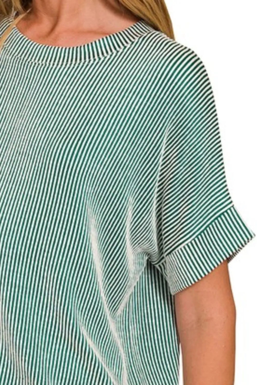 Zenana Dark Green Corded Rib Short Sleeve T-Shirt
