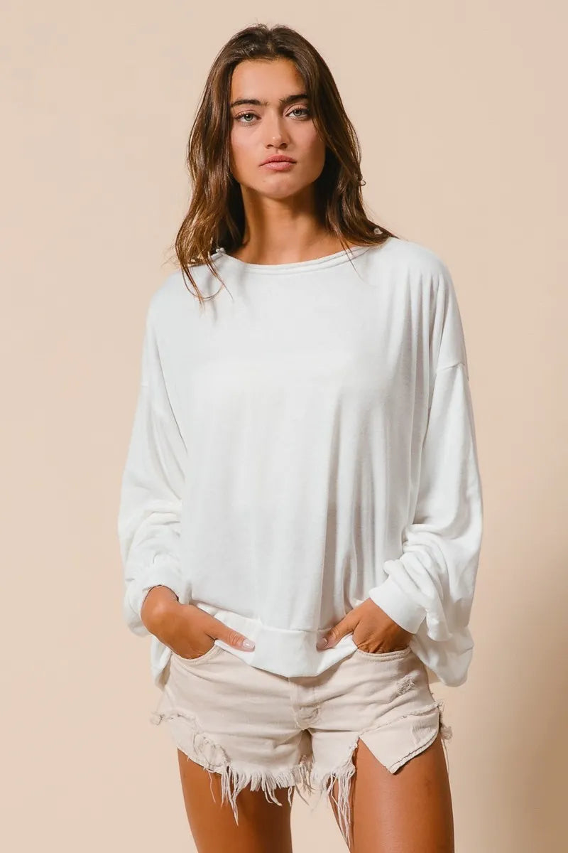 BiBi Ivory Loop Terry Pull Over With Cut Edge Band