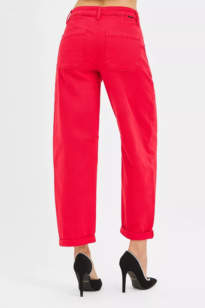 RISEN Scarlet High Rise Ankle Cuffed Barrel Pants