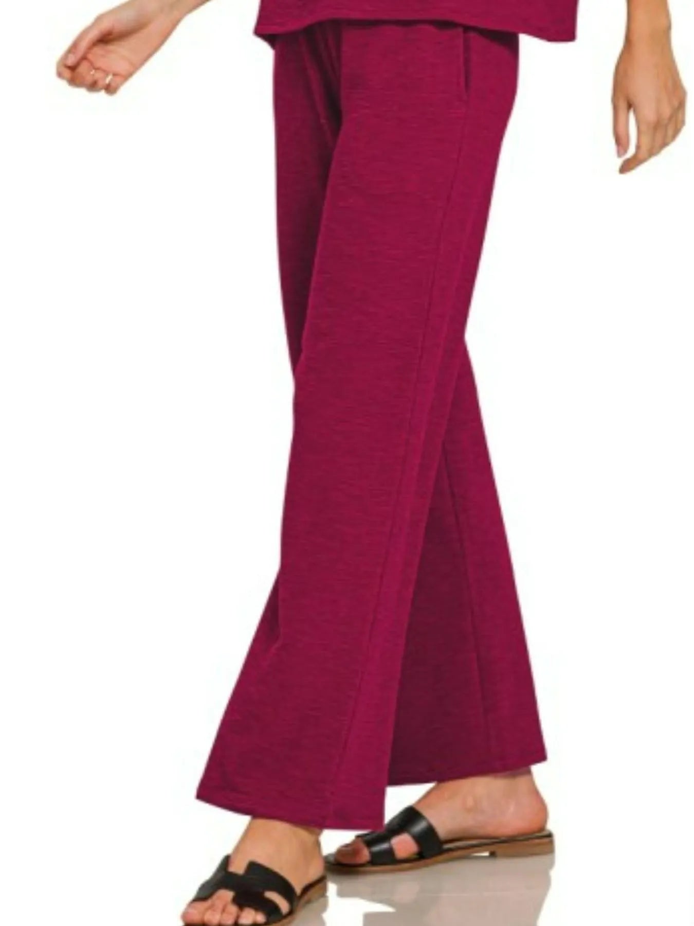 Zenana Cabernet Slub Short Sleeve T-Shirt and Pants Set