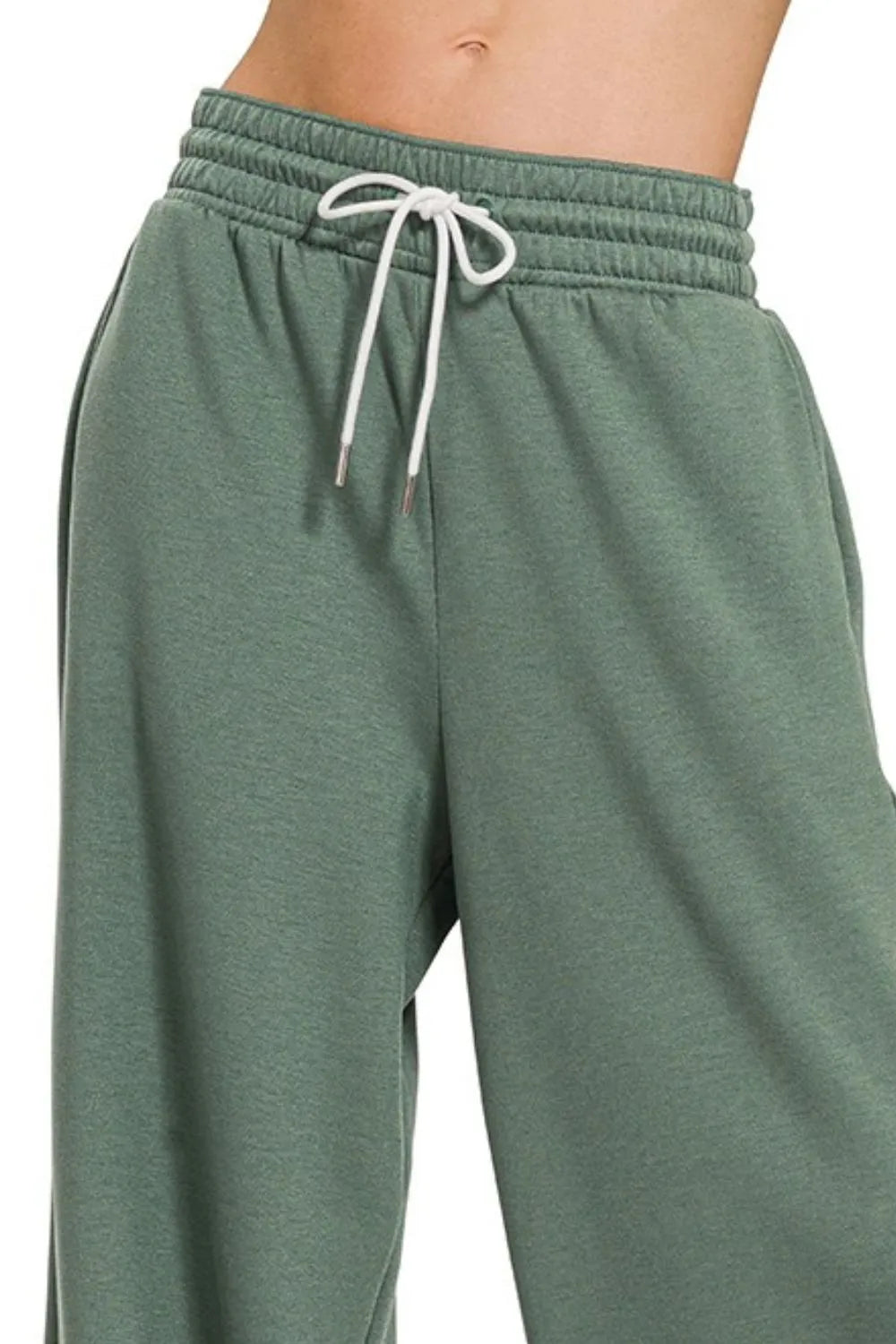 Zenana Dark Forest Scuba Drawstring Wide Leg Pants