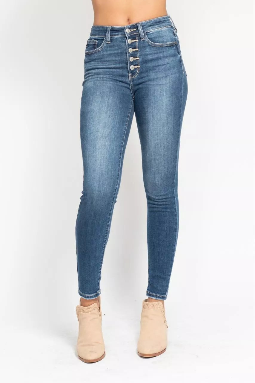 Judy Blue Medium Washed High Rise Button Fly Skinny Jeans MD