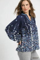 Umgee Midnight Floral Vine Print Blouse with Balloon Sleeves