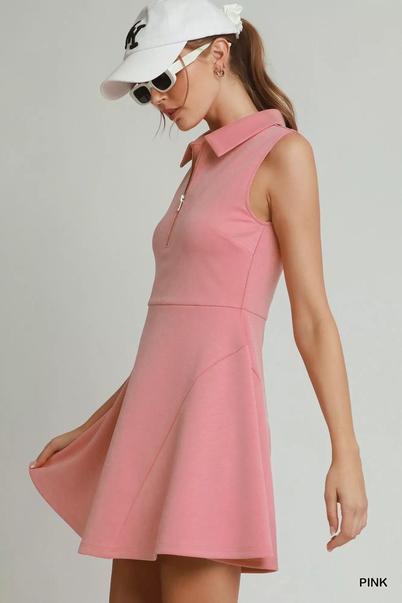 Umgee Pink Collared Quarter Zip Tennis Dress