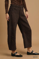 Umgee Leopard Print Non-Stretch Wide Leg Pants