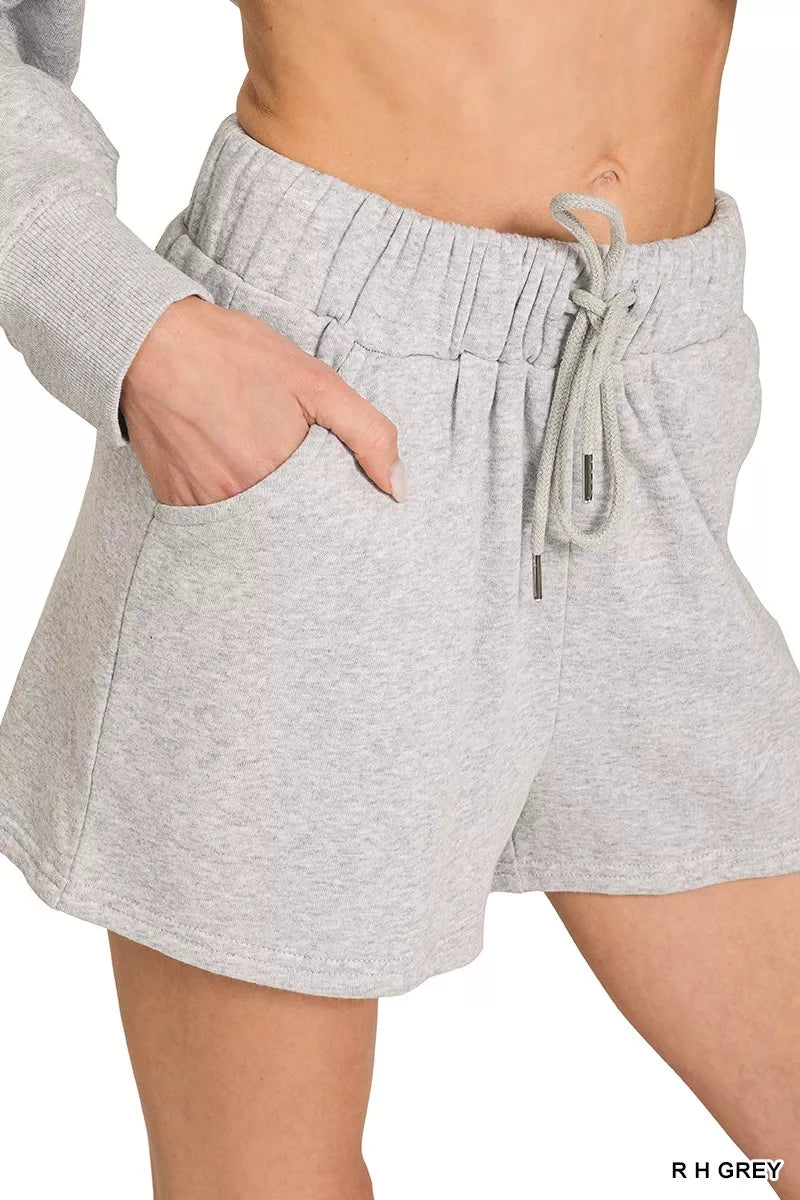Zenana Heather Gray Fleece Long Sleeve Sweatshirts & Shorts Set