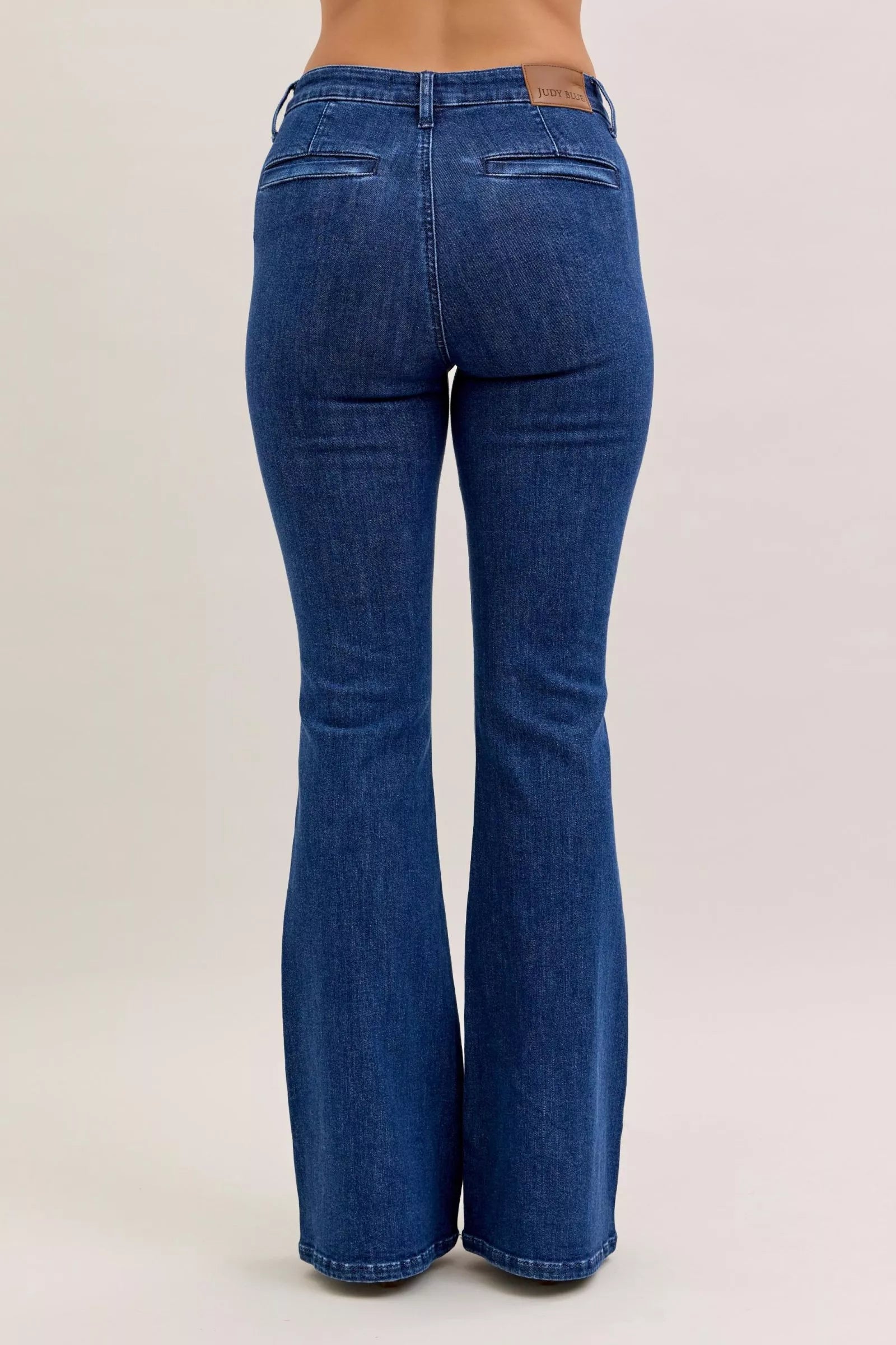 Judy Blue Dark Washed High Waist Flare Jeans with Front Patch Pockets