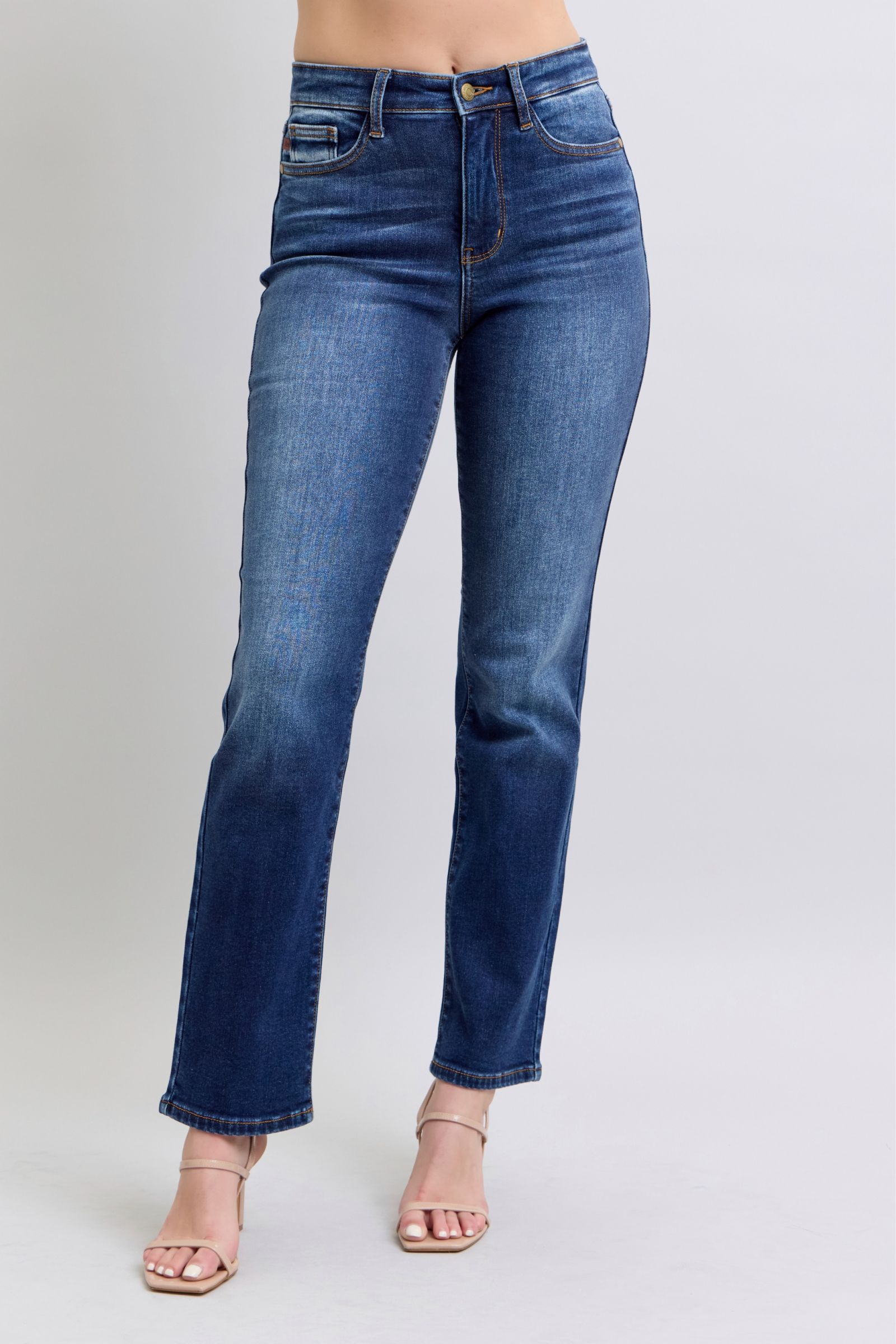 Judy Blue Vintage Dark Washed Straight Leg Thermal Jeans with Pockets Dark Jeans
