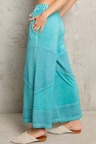POL Aqua Green Elastic Waistband Wide Leg Pants with Drawstring